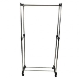 Dual-bar Vertically Stretching Stand Clothes Rack With Shoe Shelf
