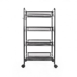 Exquisite Honeycomb Net Four Tiers Storage Cart Rack Organiser Shelf with Hook Black / Ivory White