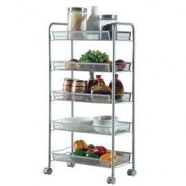 Honeycomb Mesh Style Five Layers Removable Storage Cart Organiser Shelf Silver