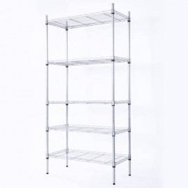 Rectangle Carbon Steel Metal Assembly 5-Shelf Storage Rack Holder Storage Shelves Silver Gray