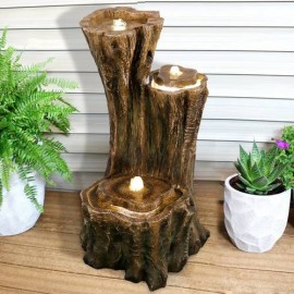 33” High 3-Tier Woodland Waterfall Outdoor Fountain With LED Light