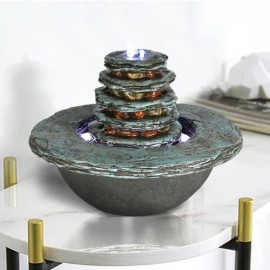 7.5in Faux Cyan Stone Waterfall Indoor Fountain with LED Light