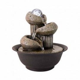 9.1” High 3-Tier Pillar Tabletop Water Fountain with Crystal Ball and Led Light