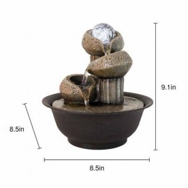 9.1” High 3-Tier Pillar Tabletop Water Fountain with Crystal Ball and Led Light