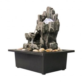 11.4inch Tabletop Fountain 3-Tiered Resin-Rock Fountain Indoor with LED Light + Rolling Ball