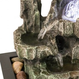 11.4inch Tabletop Fountain 3-Tiered Resin-Rock Fountain Indoor with LED Light + Rolling Ball