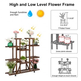6-Story 11-Seat Multi-Function Carbonized Ribbon Wheel Wooden Plant Stand