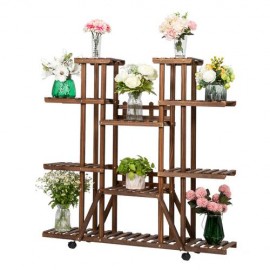 6-Story 11-Seat Multi-Function Carbonized Ribbon Wheel Wooden Plant Stand