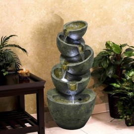 5-Tiered 23.5” H Cascading Waterfall Fountain for Gardens Decor with LED Lights
