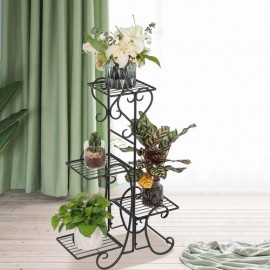 4 Potted Square Flower Metal Shelves Plant Pot Stand for Indoor Outdoor Garden Black